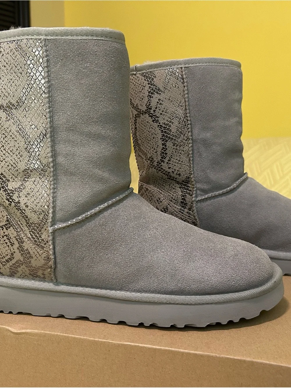 UGG Women's Short Winter Boots in Light Gray Suede